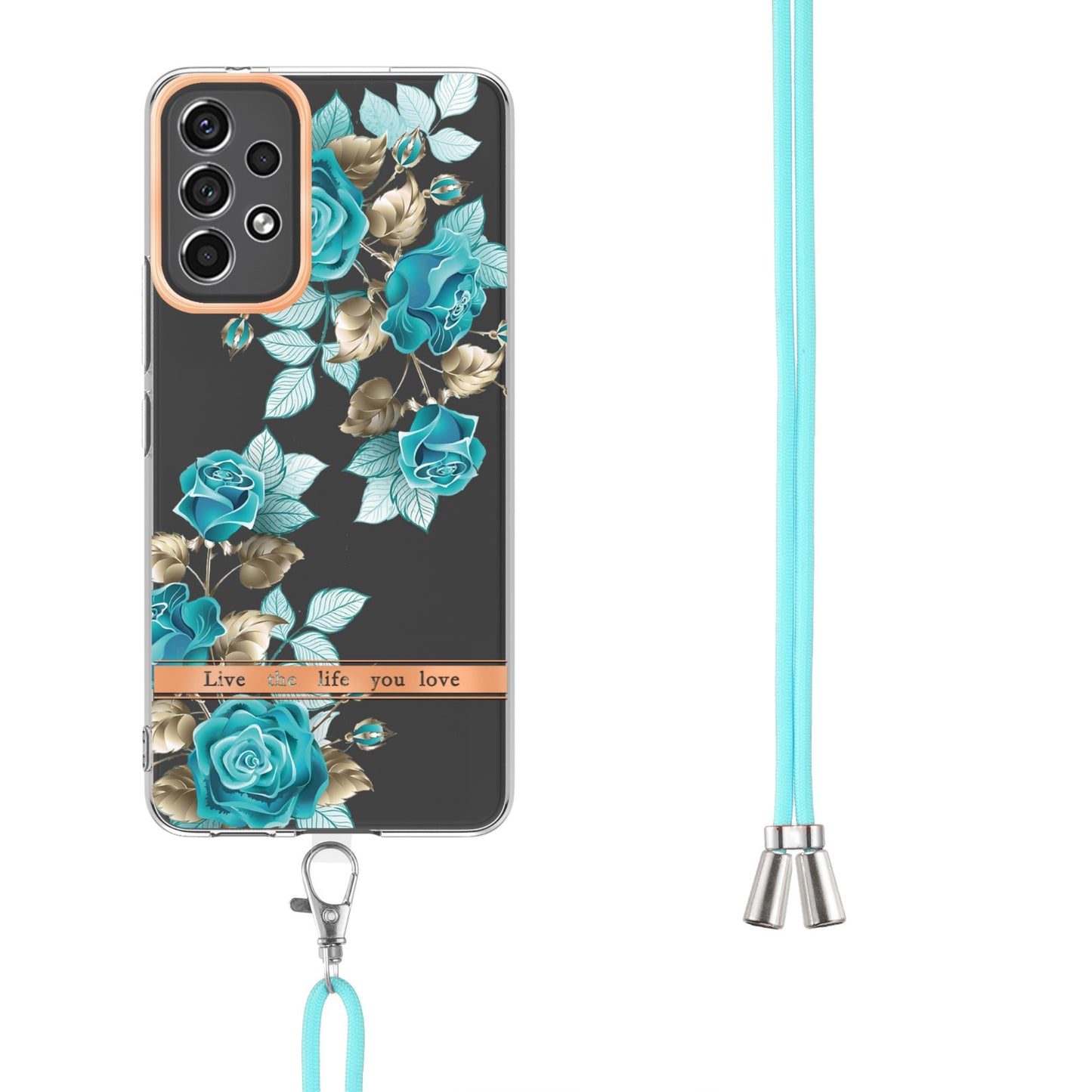 YB IMD-11 Series for Samsung Galaxy A13 4G IML Electroplating Flower Pattern IMD Drop-proof Well-protected Soft TPU Phone Case with Lanyard