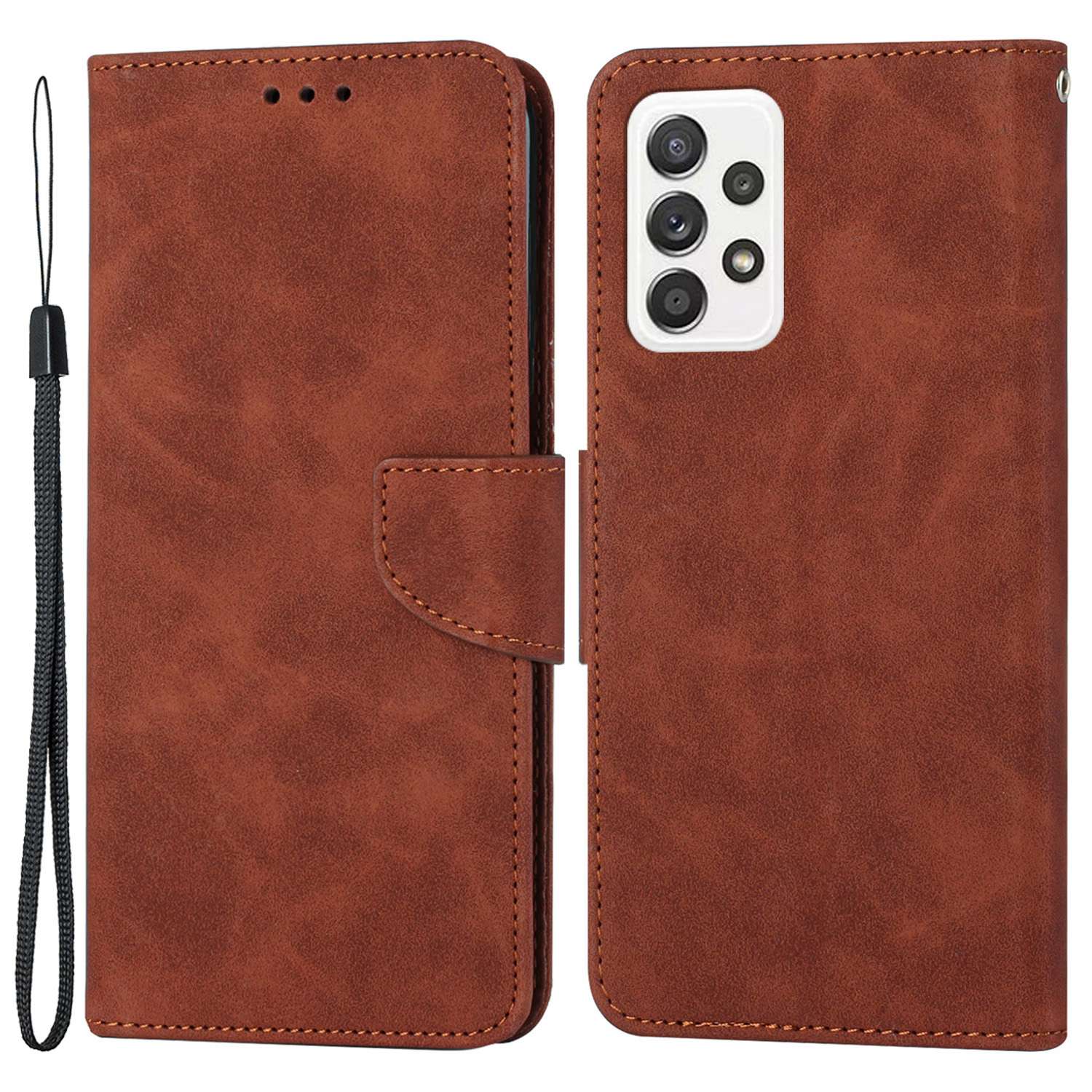 For Samsung Galaxy A52 4G/5G/A52s 5G Well Protection Magnetic Clasp PU Leather Case Solid Color Wallet Stand Anti-scratch Phone Cover