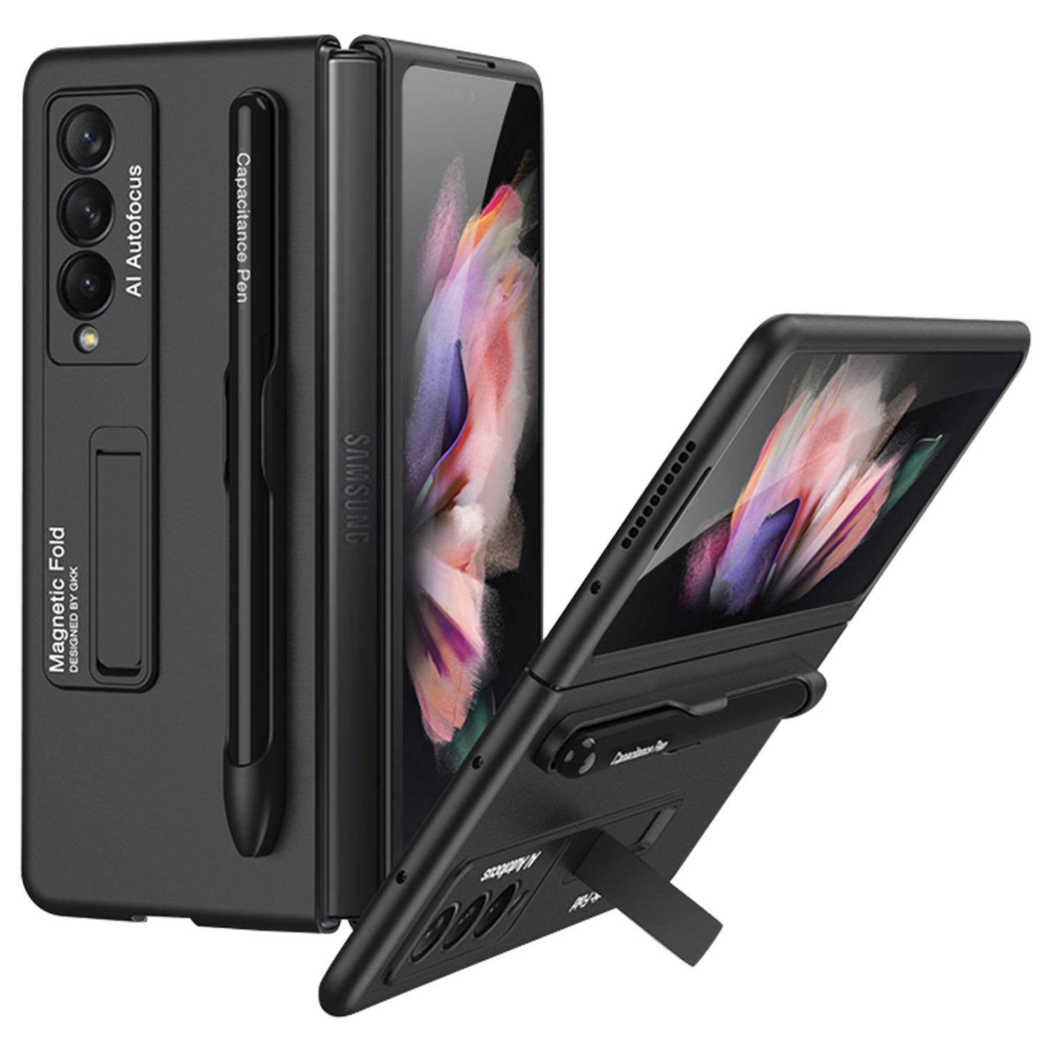 GKK Hard PC Folding Phone Case for Samsung Galaxy Z Fold3 5G, Drop-proof Protective Cover with Ultra-slim Kickstand and Pen Slot
