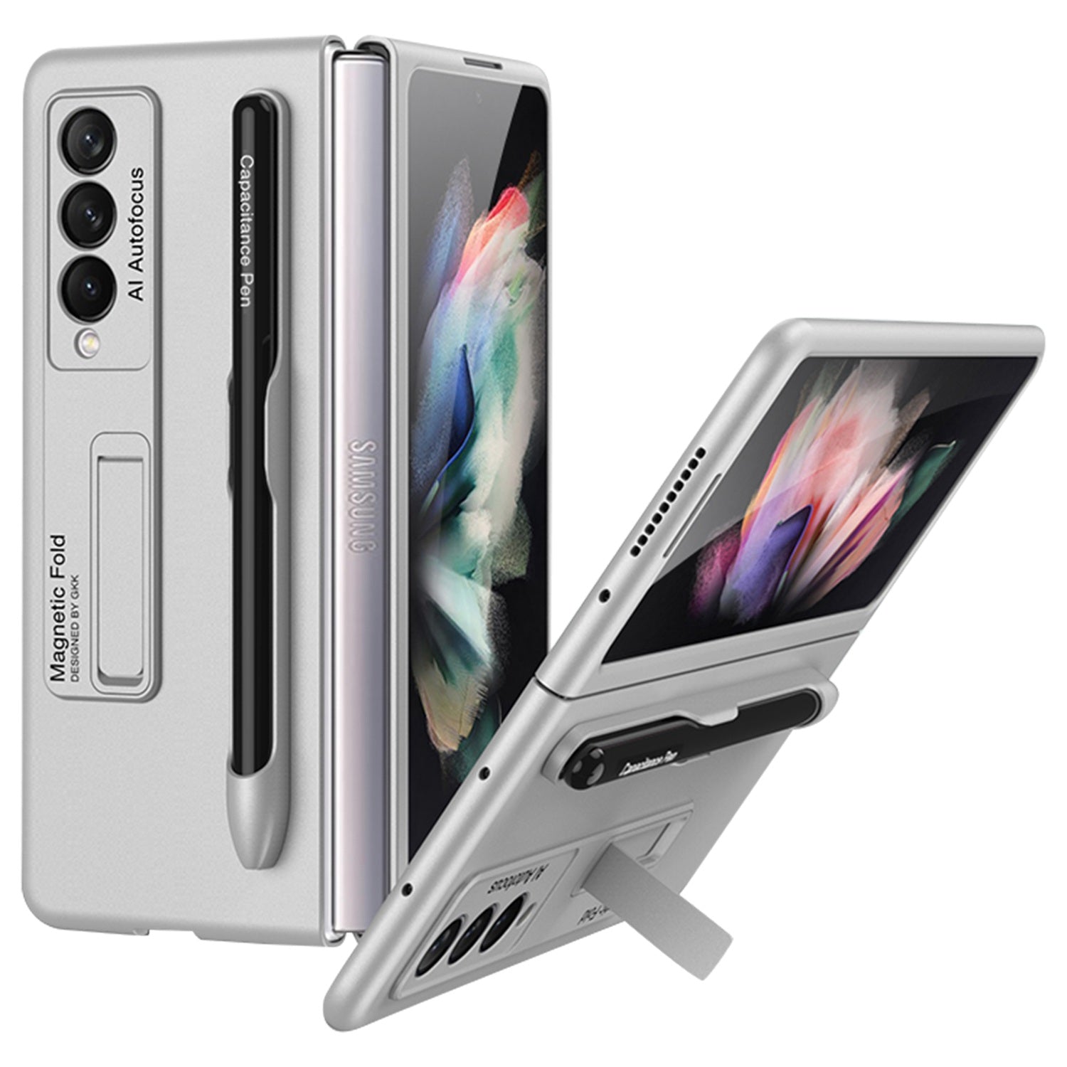 GKK Hard PC Folding Phone Case for Samsung Galaxy Z Fold3 5G, Drop-proof Protective Cover with Ultra-slim Kickstand and Pen Slot