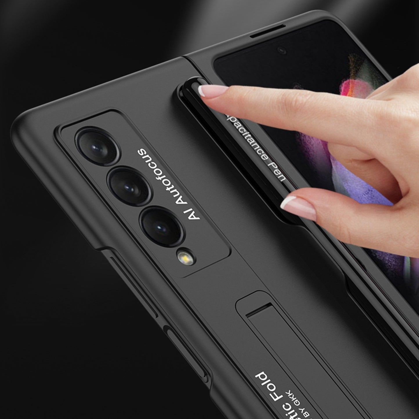GKK Hard PC Folding Phone Case for Samsung Galaxy Z Fold3 5G, Drop-proof Protective Cover with Ultra-slim Kickstand and Pen Slot
