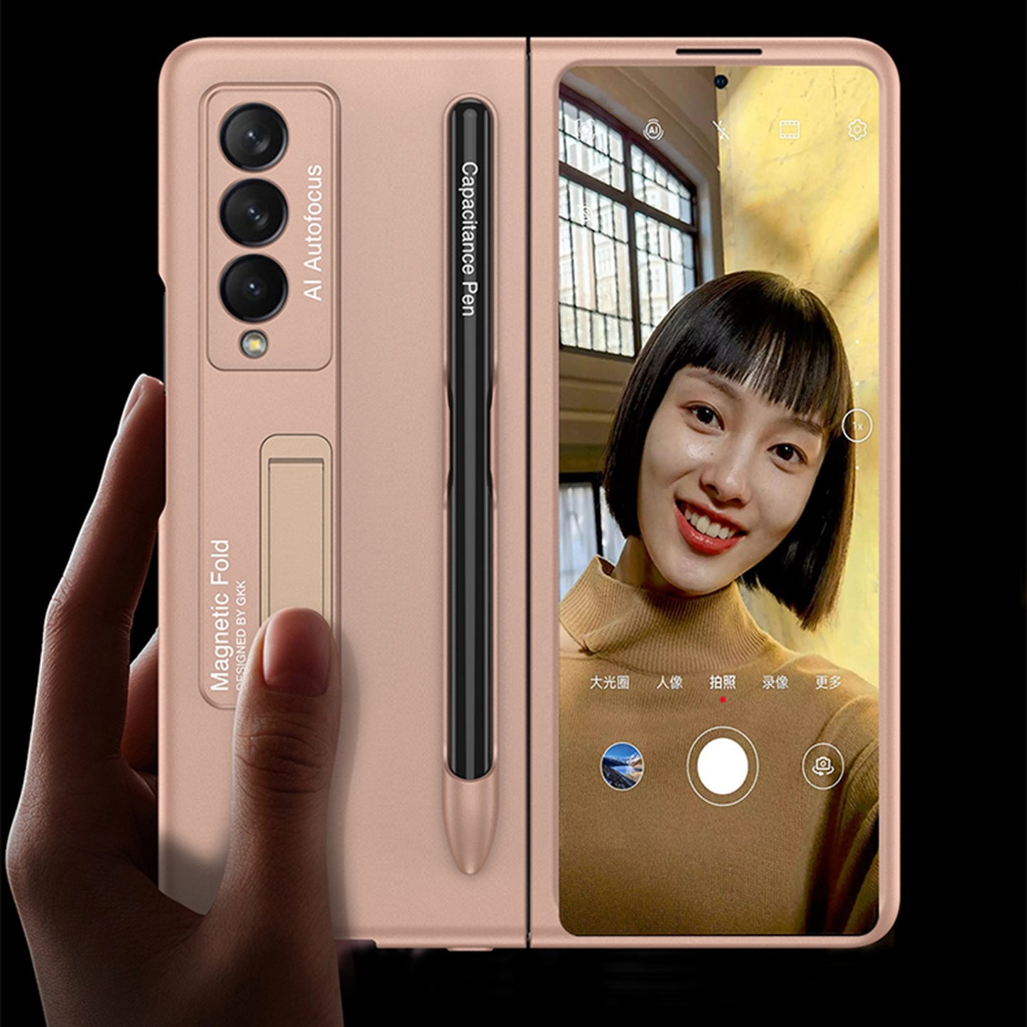 GKK Hard PC Folding Phone Case for Samsung Galaxy Z Fold3 5G, Drop-proof Protective Cover with Ultra-slim Kickstand and Pen Slot