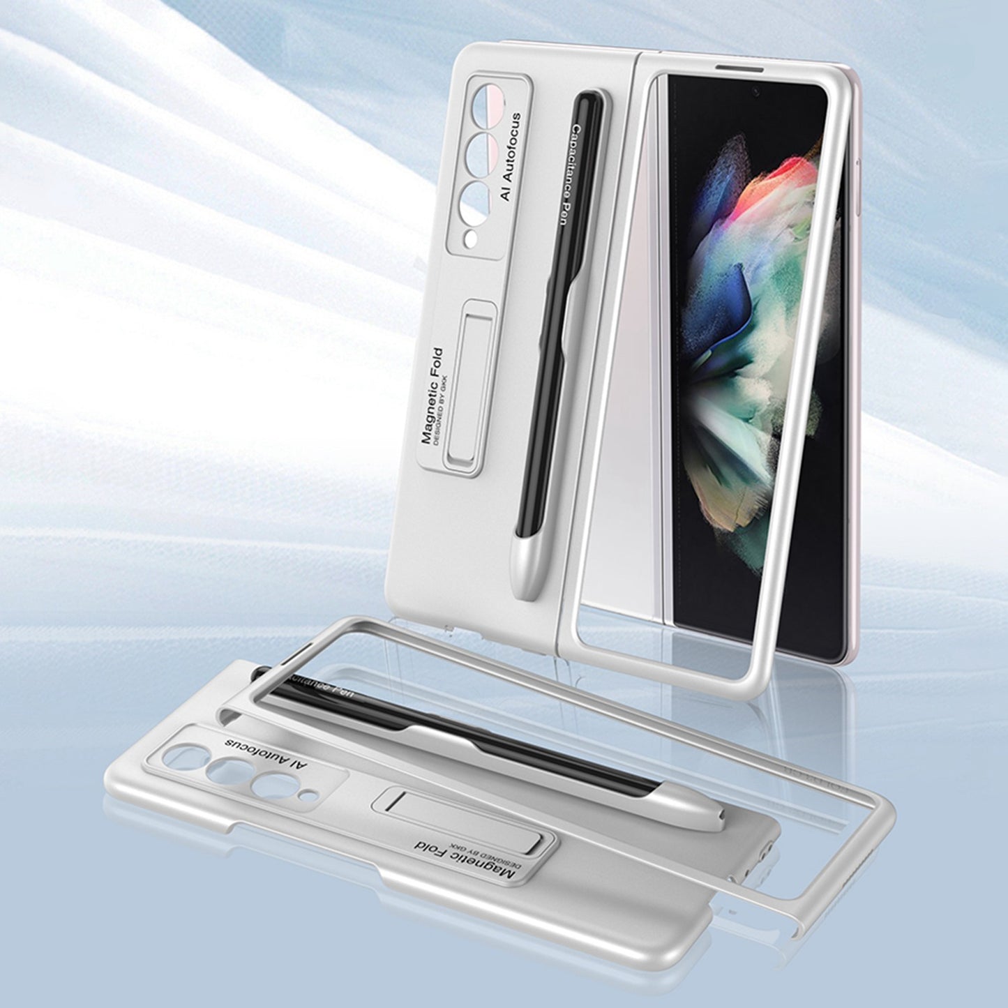 GKK Hard PC Folding Phone Case for Samsung Galaxy Z Fold3 5G, Drop-proof Protective Cover with Ultra-slim Kickstand and Pen Slot