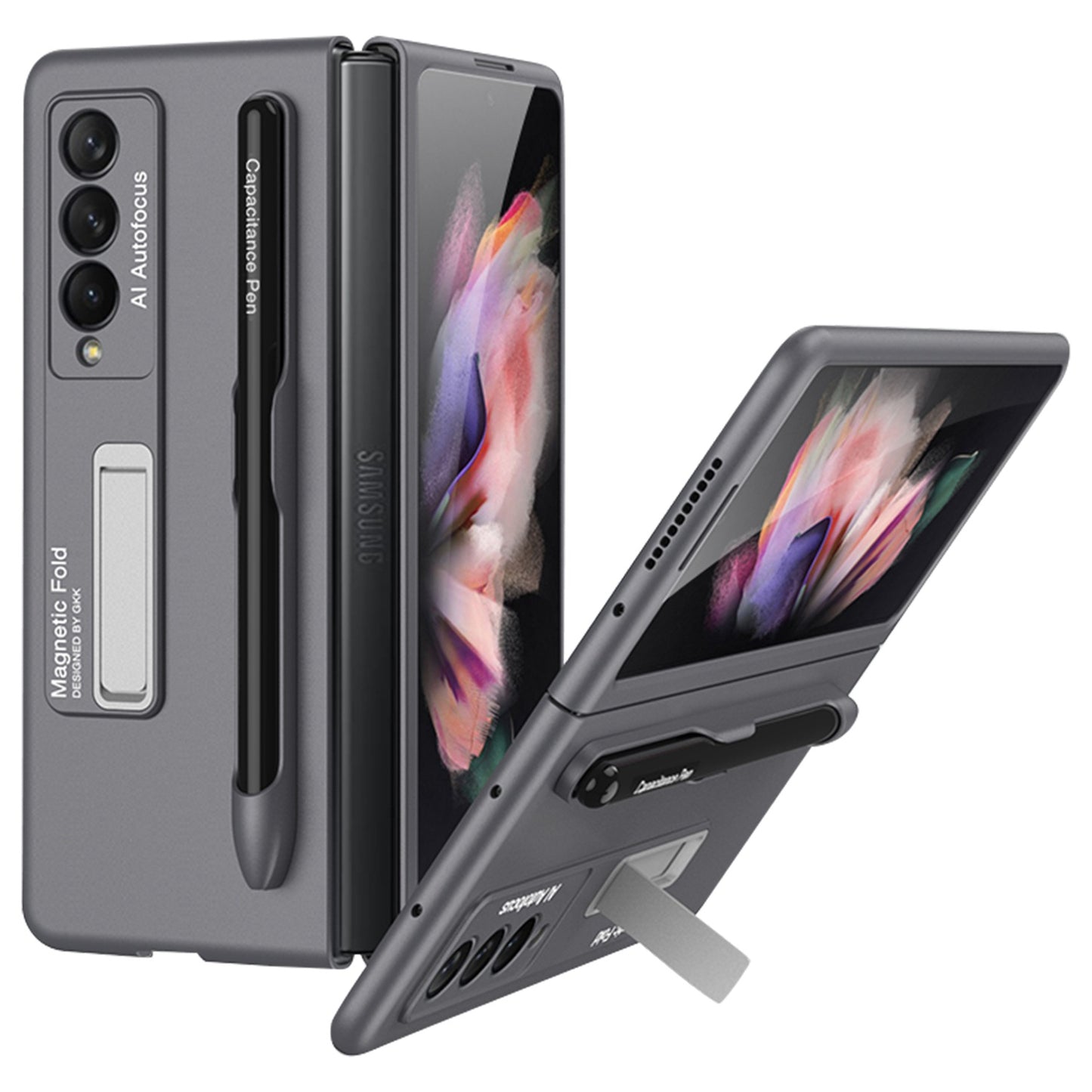 GKK Hard PC Folding Phone Case for Samsung Galaxy Z Fold3 5G, Drop-proof Protective Cover with Ultra-slim Kickstand and Pen Slot