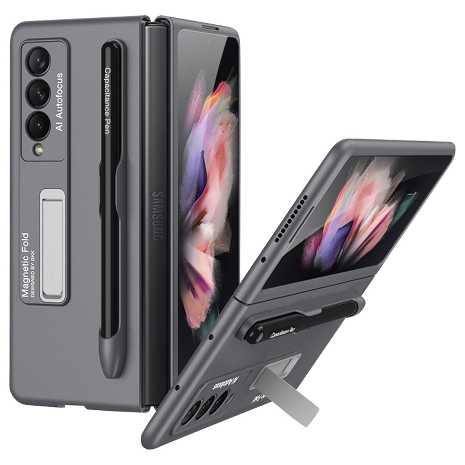 GKK Hard PC Folding Phone Case for Samsung Galaxy Z Fold3 5G, Drop-proof Protective Cover with Ultra-slim Kickstand and Pen Slot