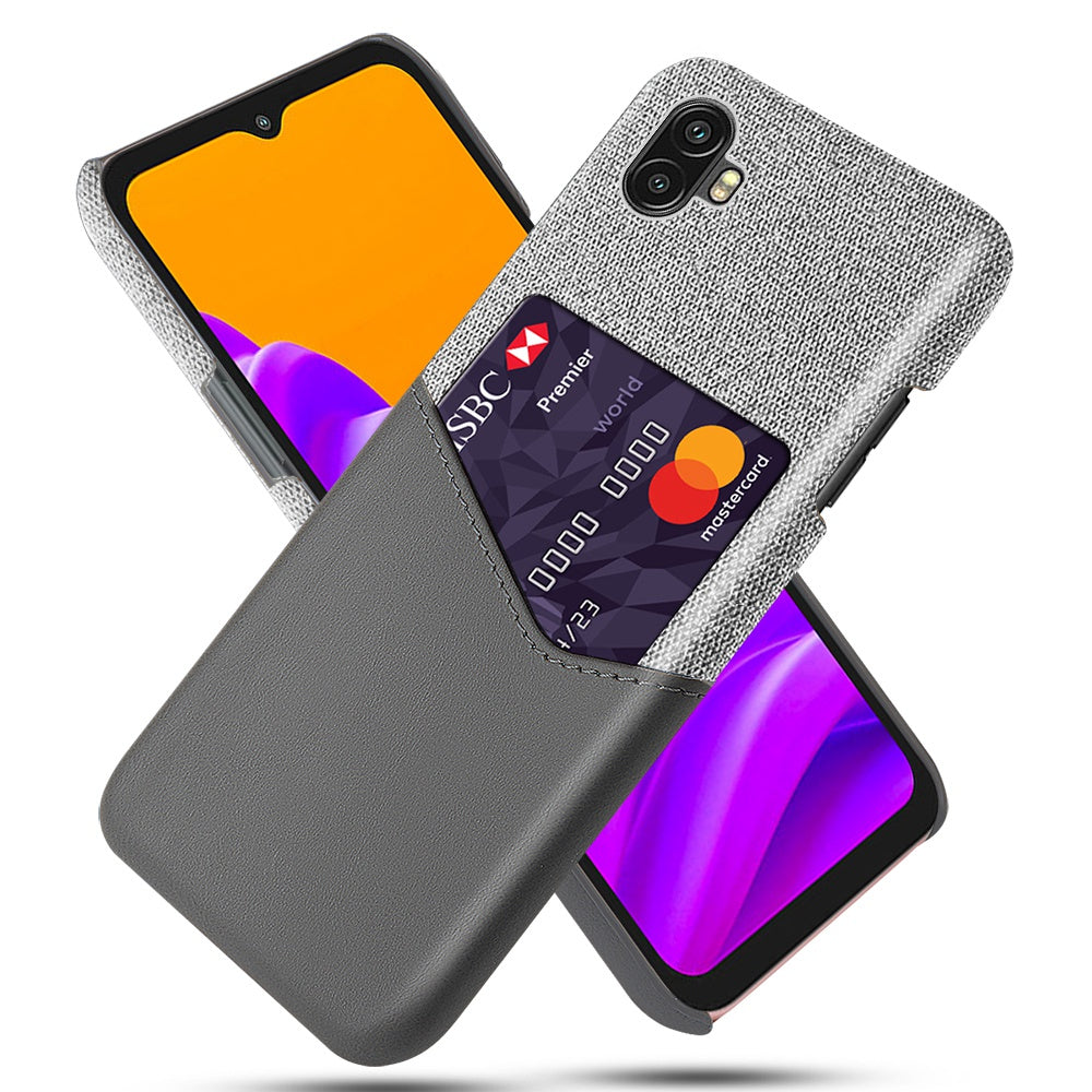 For Samsung Galaxy Xcover Pro 2 5G Ultra Slim Phone Cover with Card Holder Shockproof Cloth Texture PU Leather Coated PC Phone Case