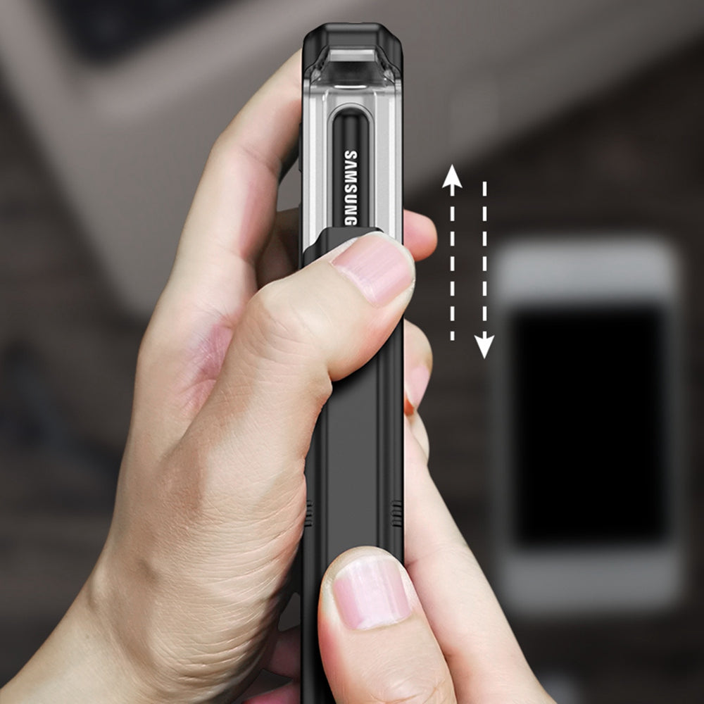 GKK Hard PC Kickstand Phone Case for Samsung Galaxy Z Fold3 5G, Slide Pen Slot Magnetic Absorption Cover with Tempered Glass Film