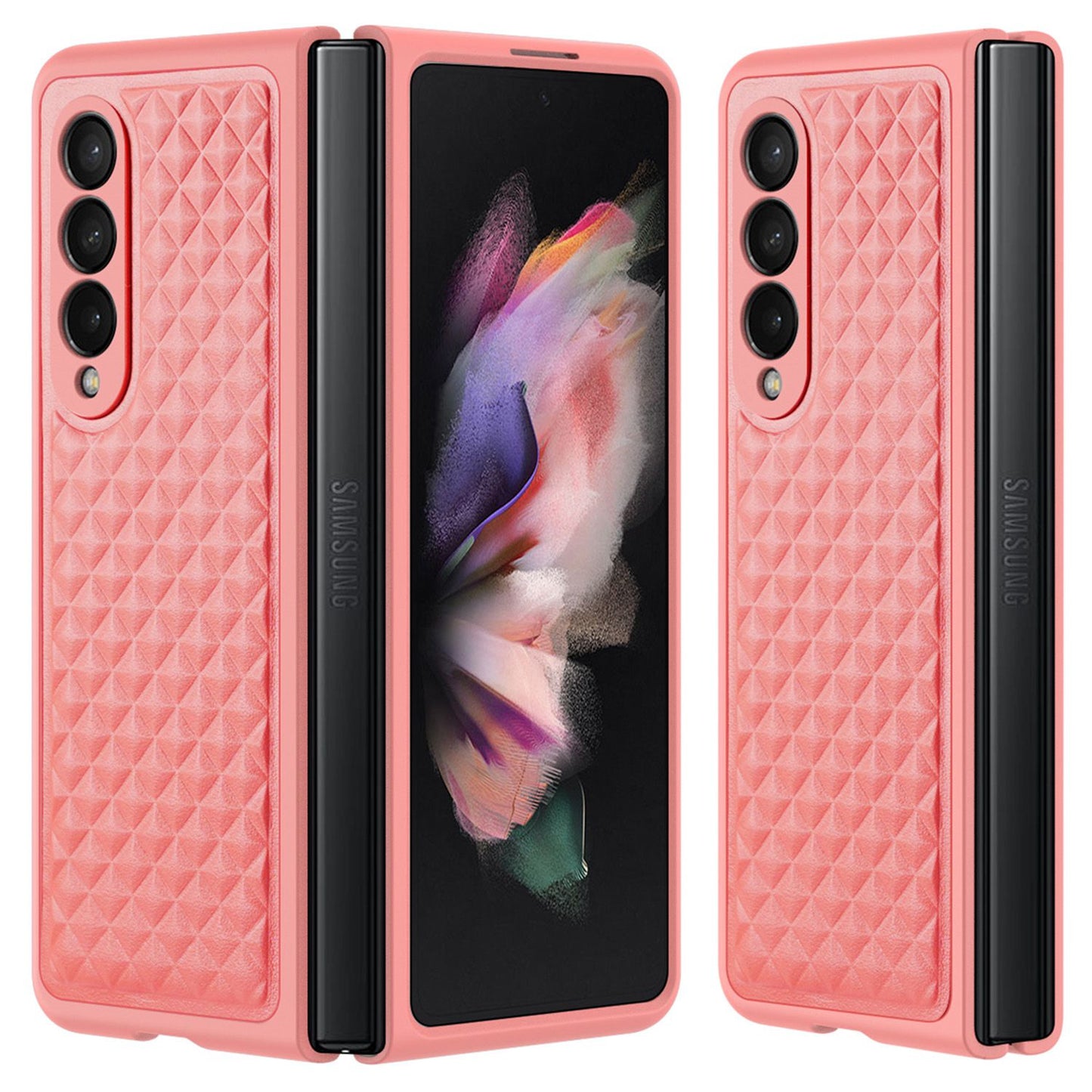 DUX DUCIS Venice Series for Samsung Galaxy Z Fold3 5G Rhombic Grid Texture Case Genuine Leather Coated Drop Protection Hard PC Folding Phone Cover