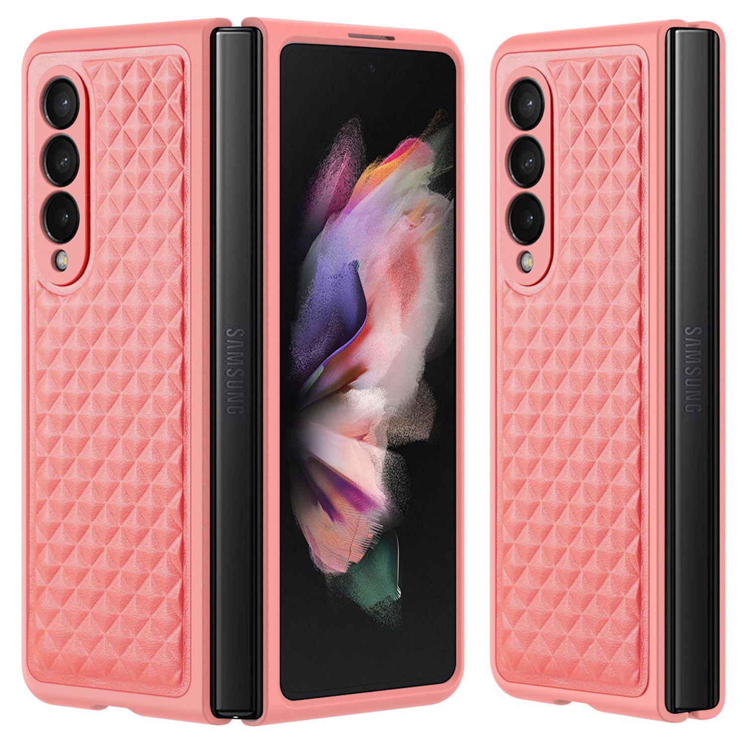 DUX DUCIS Venice Series for Samsung Galaxy Z Fold3 5G Rhombic Grid Texture Case Genuine Leather Coated Drop Protection Hard PC Folding Phone Cover