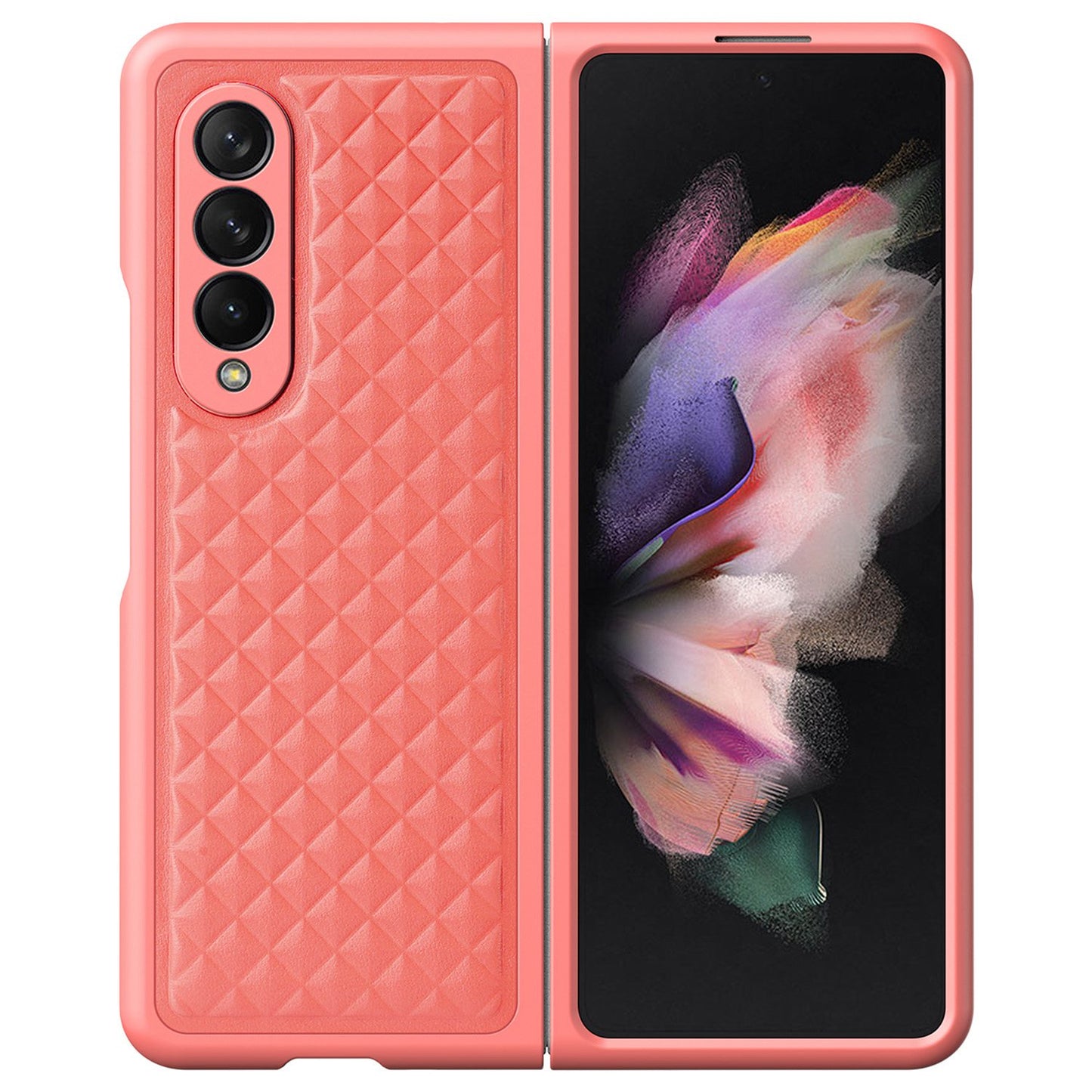 DUX DUCIS Venice Series for Samsung Galaxy Z Fold3 5G Rhombic Grid Texture Case Genuine Leather Coated Drop Protection Hard PC Folding Phone Cover