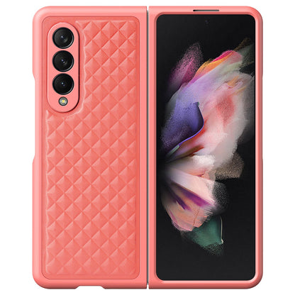 DUX DUCIS Venice Series for Samsung Galaxy Z Fold3 5G Rhombic Grid Texture Case Genuine Leather Coated Drop Protection Hard PC Folding Phone Cover