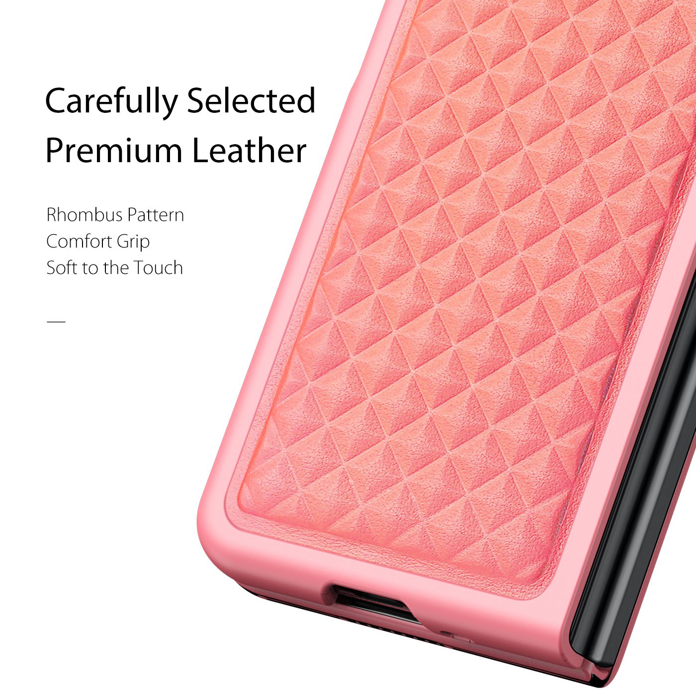 DUX DUCIS Venice Series for Samsung Galaxy Z Fold3 5G Rhombic Grid Texture Case Genuine Leather Coated Drop Protection Hard PC Folding Phone Cover