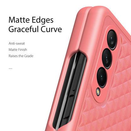 DUX DUCIS Venice Series for Samsung Galaxy Z Fold3 5G Rhombic Grid Texture Case Genuine Leather Coated Drop Protection Hard PC Folding Phone Cover