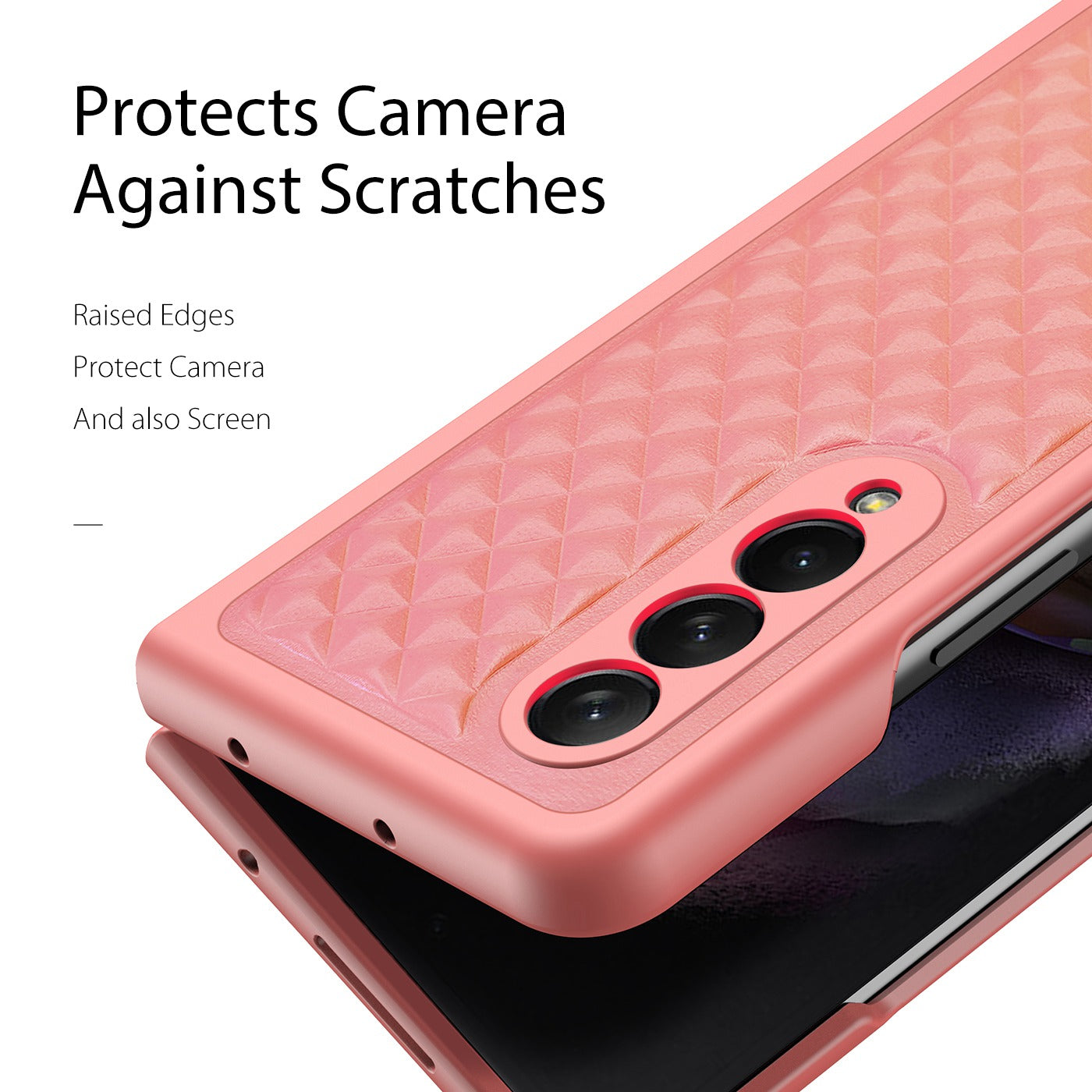 DUX DUCIS Venice Series for Samsung Galaxy Z Fold3 5G Rhombic Grid Texture Case Genuine Leather Coated Drop Protection Hard PC Folding Phone Cover