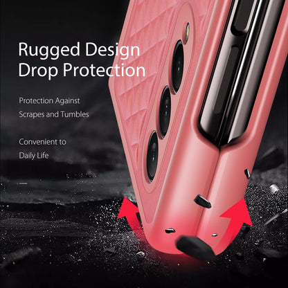 DUX DUCIS Venice Series for Samsung Galaxy Z Fold3 5G Rhombic Grid Texture Case Genuine Leather Coated Drop Protection Hard PC Folding Phone Cover