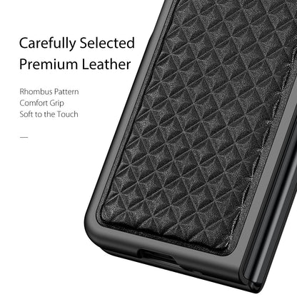 DUX DUCIS Venice Series for Samsung Galaxy Z Fold3 5G Rhombic Grid Texture Case Genuine Leather Coated Drop Protection Hard PC Folding Phone Cover
