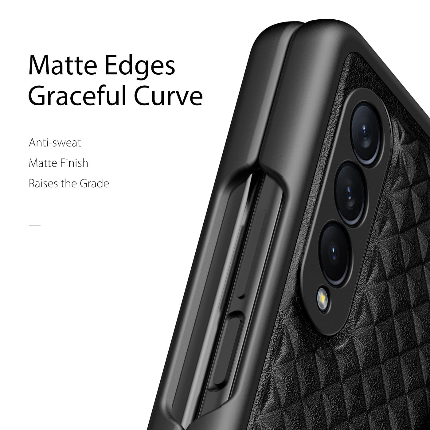 DUX DUCIS Venice Series for Samsung Galaxy Z Fold3 5G Rhombic Grid Texture Case Genuine Leather Coated Drop Protection Hard PC Folding Phone Cover