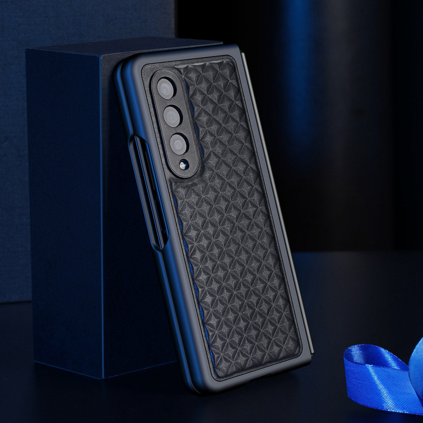 DUX DUCIS Venice Series for Samsung Galaxy Z Fold3 5G Rhombic Grid Texture Case Genuine Leather Coated Drop Protection Hard PC Folding Phone Cover