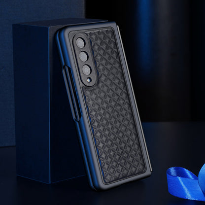 DUX DUCIS Venice Series for Samsung Galaxy Z Fold3 5G Rhombic Grid Texture Case Genuine Leather Coated Drop Protection Hard PC Folding Phone Cover