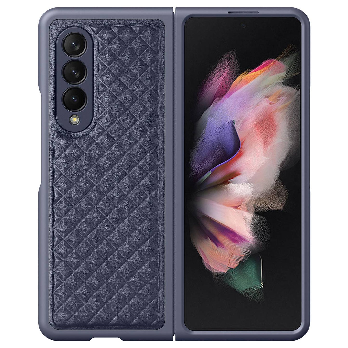 DUX DUCIS Venice Series for Samsung Galaxy Z Fold3 5G Rhombic Grid Texture Case Genuine Leather Coated Drop Protection Hard PC Folding Phone Cover