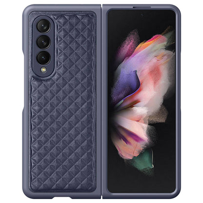 DUX DUCIS Venice Series for Samsung Galaxy Z Fold3 5G Rhombic Grid Texture Case Genuine Leather Coated Drop Protection Hard PC Folding Phone Cover