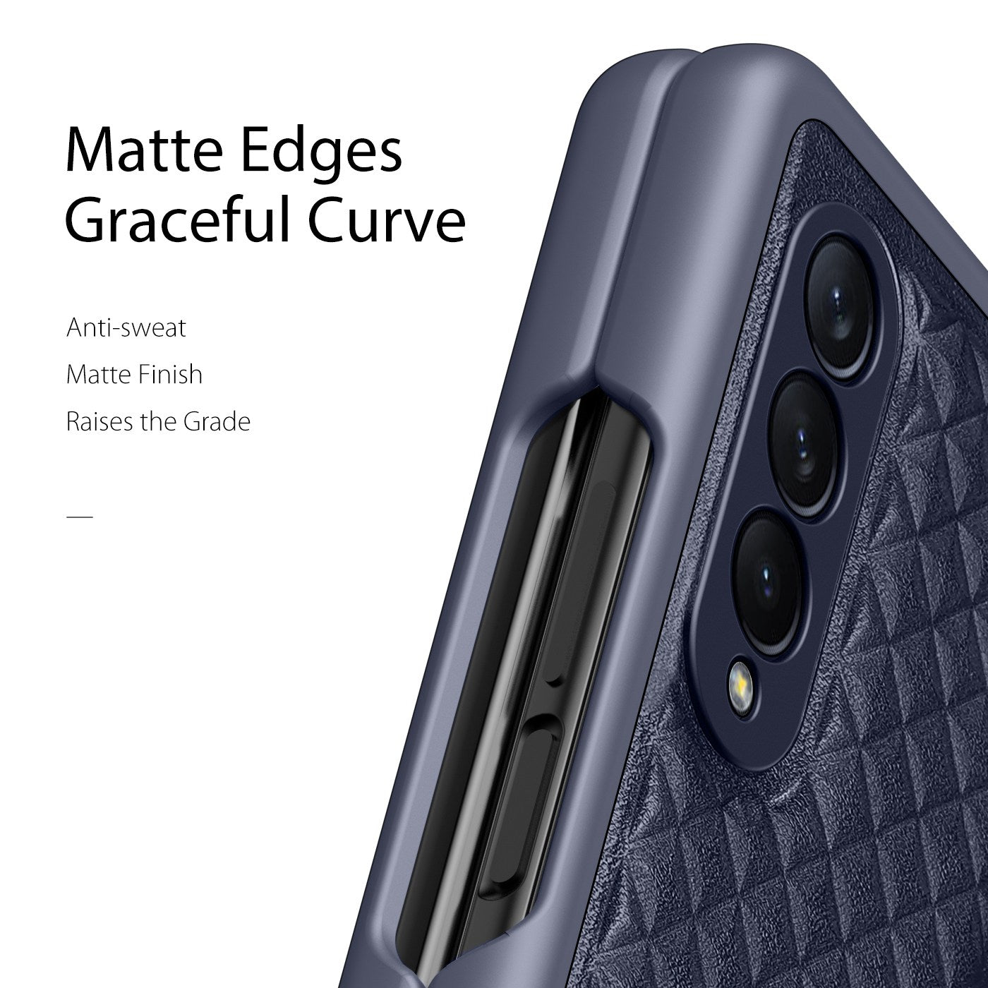 DUX DUCIS Venice Series for Samsung Galaxy Z Fold3 5G Rhombic Grid Texture Case Genuine Leather Coated Drop Protection Hard PC Folding Phone Cover