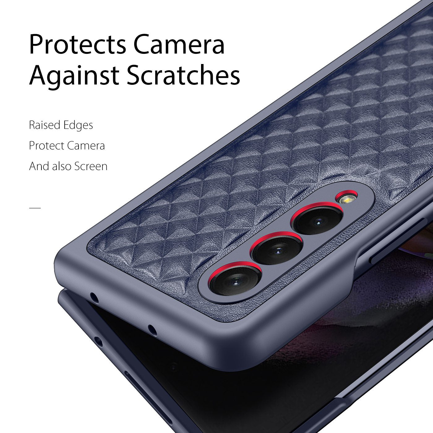 DUX DUCIS Venice Series for Samsung Galaxy Z Fold3 5G Rhombic Grid Texture Case Genuine Leather Coated Drop Protection Hard PC Folding Phone Cover