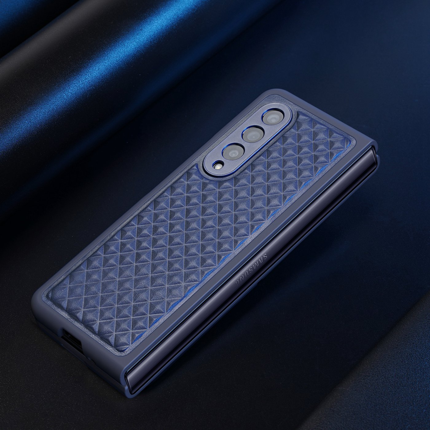 DUX DUCIS Venice Series for Samsung Galaxy Z Fold3 5G Rhombic Grid Texture Case Genuine Leather Coated Drop Protection Hard PC Folding Phone Cover