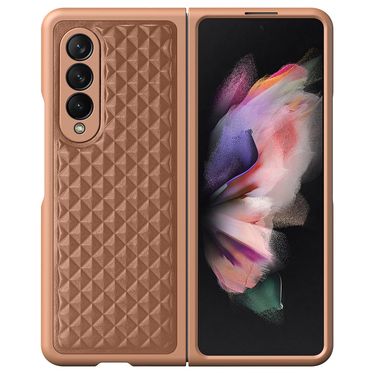 DUX DUCIS Venice Series for Samsung Galaxy Z Fold3 5G Rhombic Grid Texture Case Genuine Leather Coated Drop Protection Hard PC Folding Phone Cover