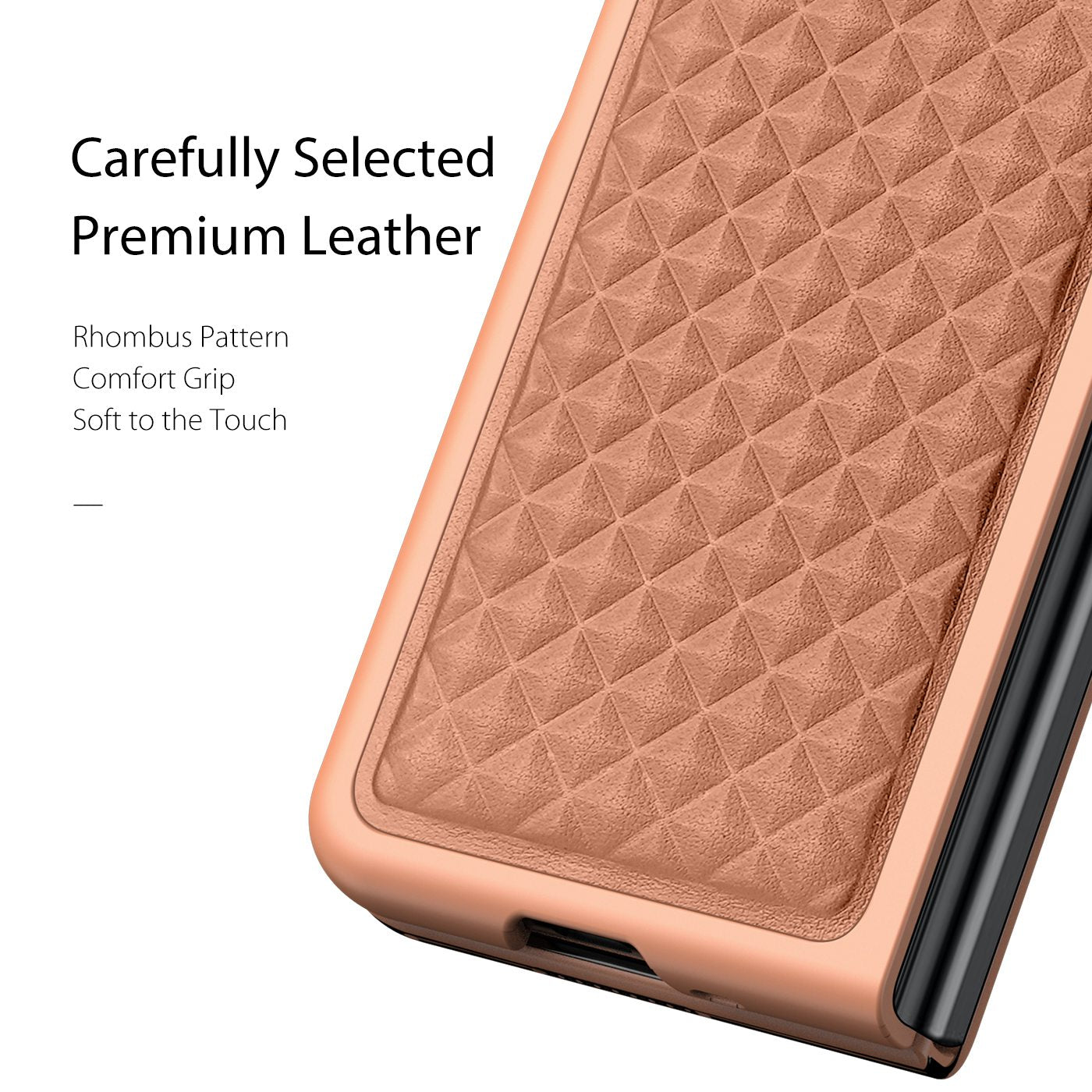 DUX DUCIS Venice Series for Samsung Galaxy Z Fold3 5G Rhombic Grid Texture Case Genuine Leather Coated Drop Protection Hard PC Folding Phone Cover