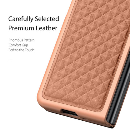 DUX DUCIS Venice Series for Samsung Galaxy Z Fold3 5G Rhombic Grid Texture Case Genuine Leather Coated Drop Protection Hard PC Folding Phone Cover