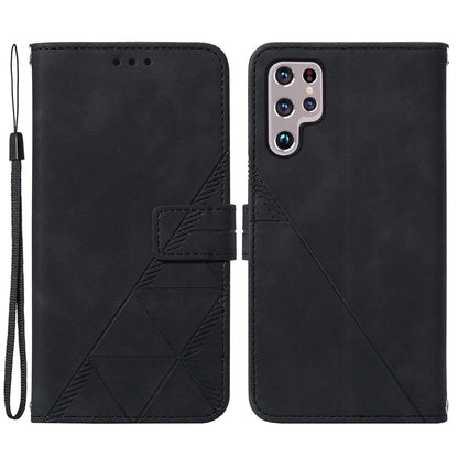 YB Imprinting Series-1 For Samsung Galaxy S23 Ultra Flip Stand Wallet Phone Case Hand Strap Business Imprinted Lines PU Leather Phone Cover