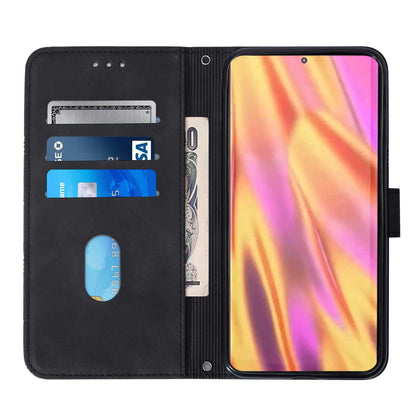 YB Imprinting Series-1 For Samsung Galaxy S23 Ultra Flip Stand Wallet Phone Case Hand Strap Business Imprinted Lines PU Leather Phone Cover