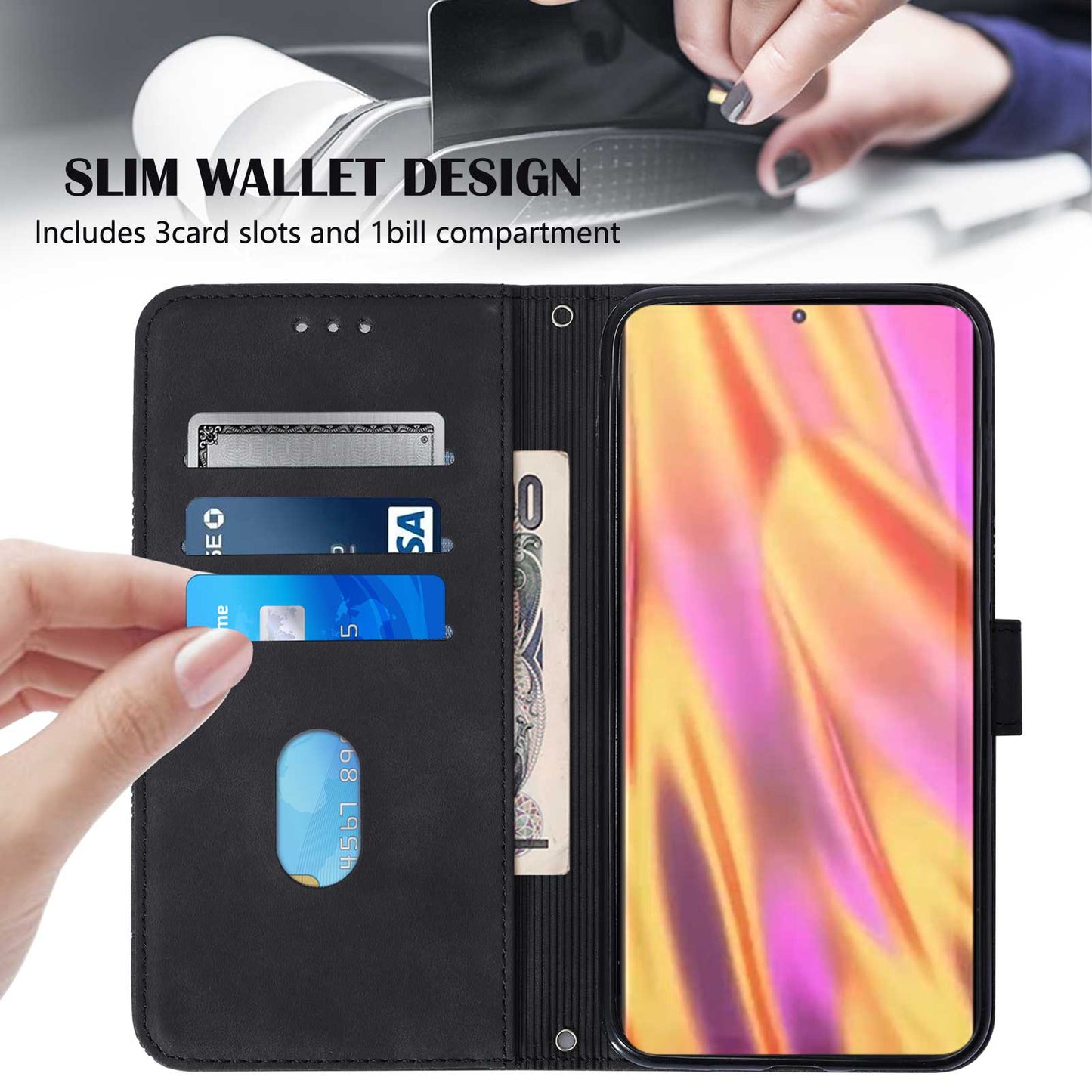 YB Imprinting Series-1 For Samsung Galaxy S23 Ultra Flip Stand Wallet Phone Case Hand Strap Business Imprinted Lines PU Leather Phone Cover
