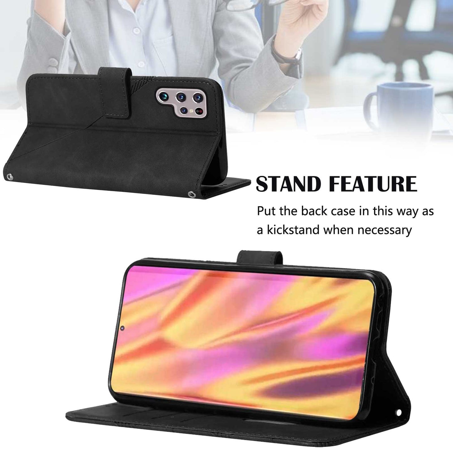 YB Imprinting Series-1 For Samsung Galaxy S23 Ultra Flip Stand Wallet Phone Case Hand Strap Business Imprinted Lines PU Leather Phone Cover
