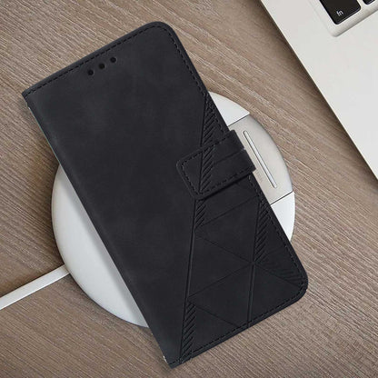 YB Imprinting Series-1 For Samsung Galaxy S23 Ultra Flip Stand Wallet Phone Case Hand Strap Business Imprinted Lines PU Leather Phone Cover