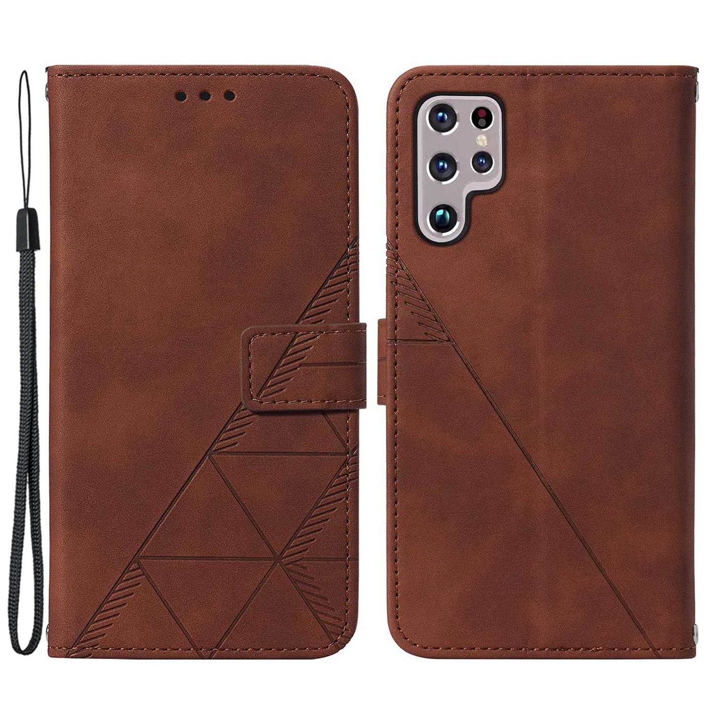 YB Imprinting Series-1 For Samsung Galaxy S23 Ultra Flip Stand Wallet Phone Case Hand Strap Business Imprinted Lines PU Leather Phone Cover