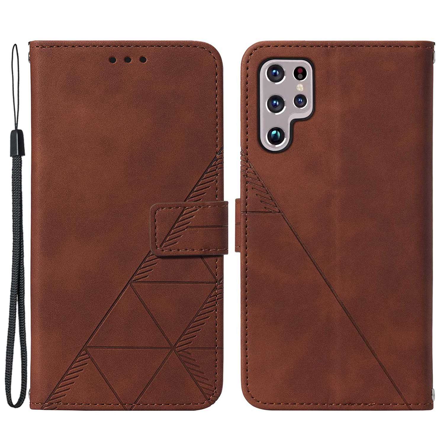 YB Imprinting Series-1 For Samsung Galaxy S23 Ultra Flip Stand Wallet Phone Case Hand Strap Business Imprinted Lines PU Leather Phone Cover