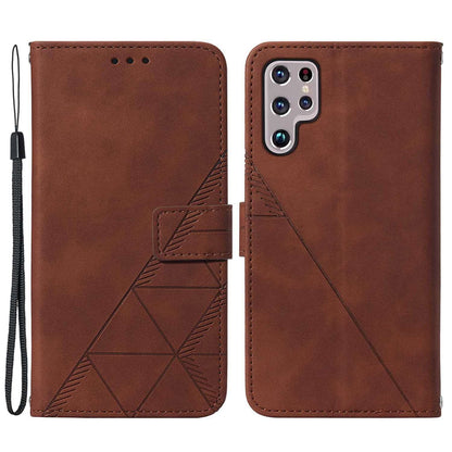 YB Imprinting Series-1 For Samsung Galaxy S23 Ultra Flip Stand Wallet Phone Case Hand Strap Business Imprinted Lines PU Leather Phone Cover