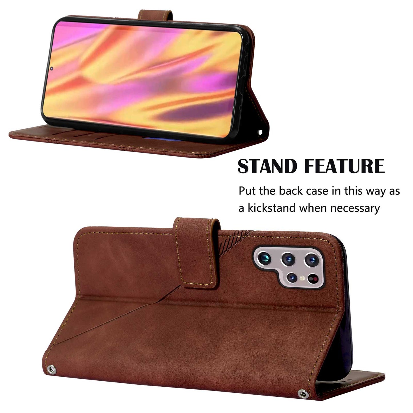YB Imprinting Series-1 For Samsung Galaxy S23 Ultra Flip Stand Wallet Phone Case Hand Strap Business Imprinted Lines PU Leather Phone Cover
