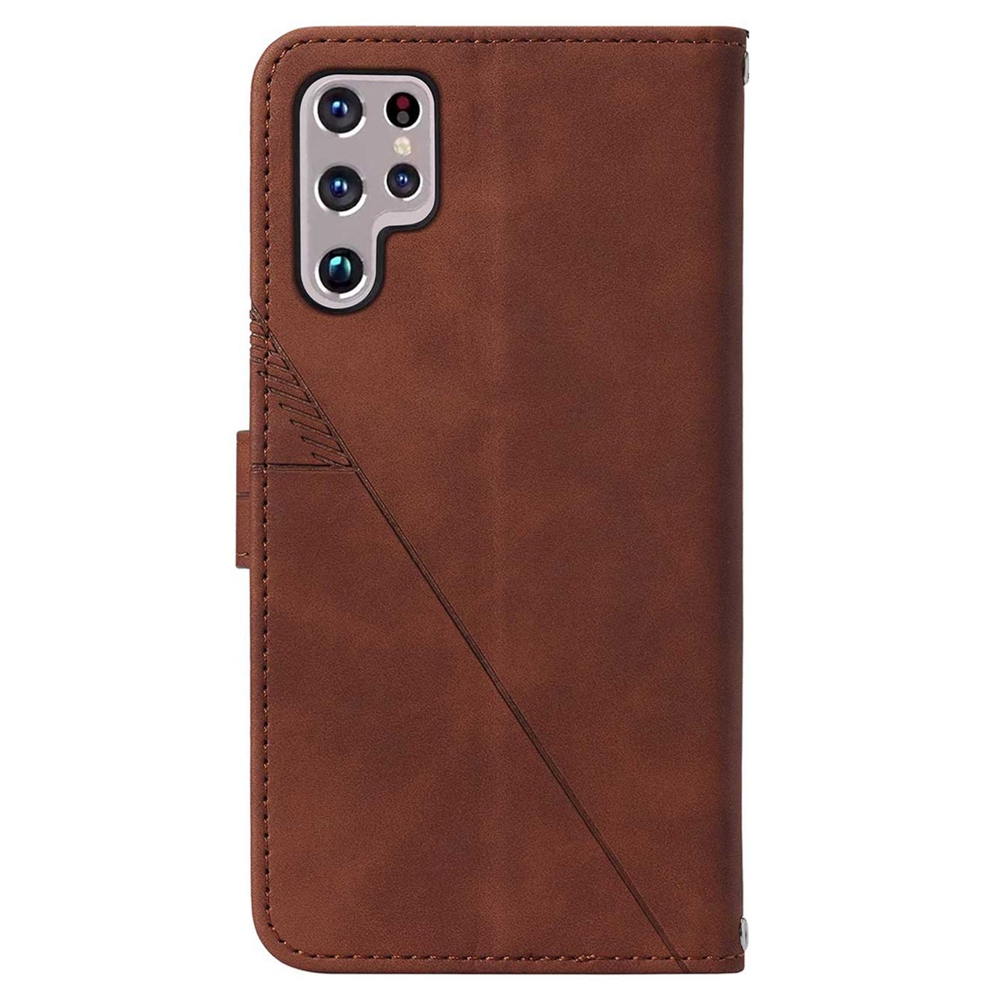 YB Imprinting Series-1 For Samsung Galaxy S23 Ultra Flip Stand Wallet Phone Case Hand Strap Business Imprinted Lines PU Leather Phone Cover