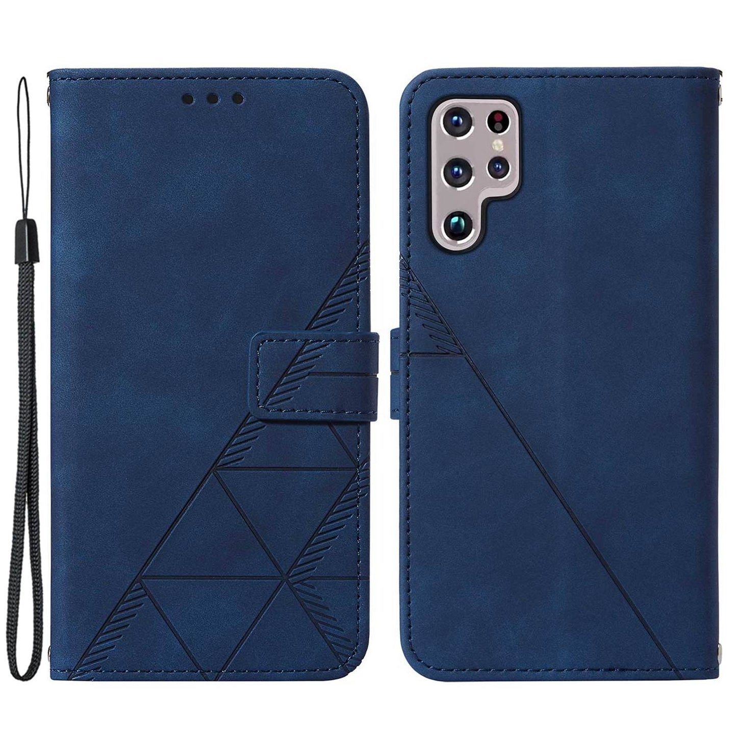 YB Imprinting Series-1 For Samsung Galaxy S23 Ultra Flip Stand Wallet Phone Case Hand Strap Business Imprinted Lines PU Leather Phone Cover