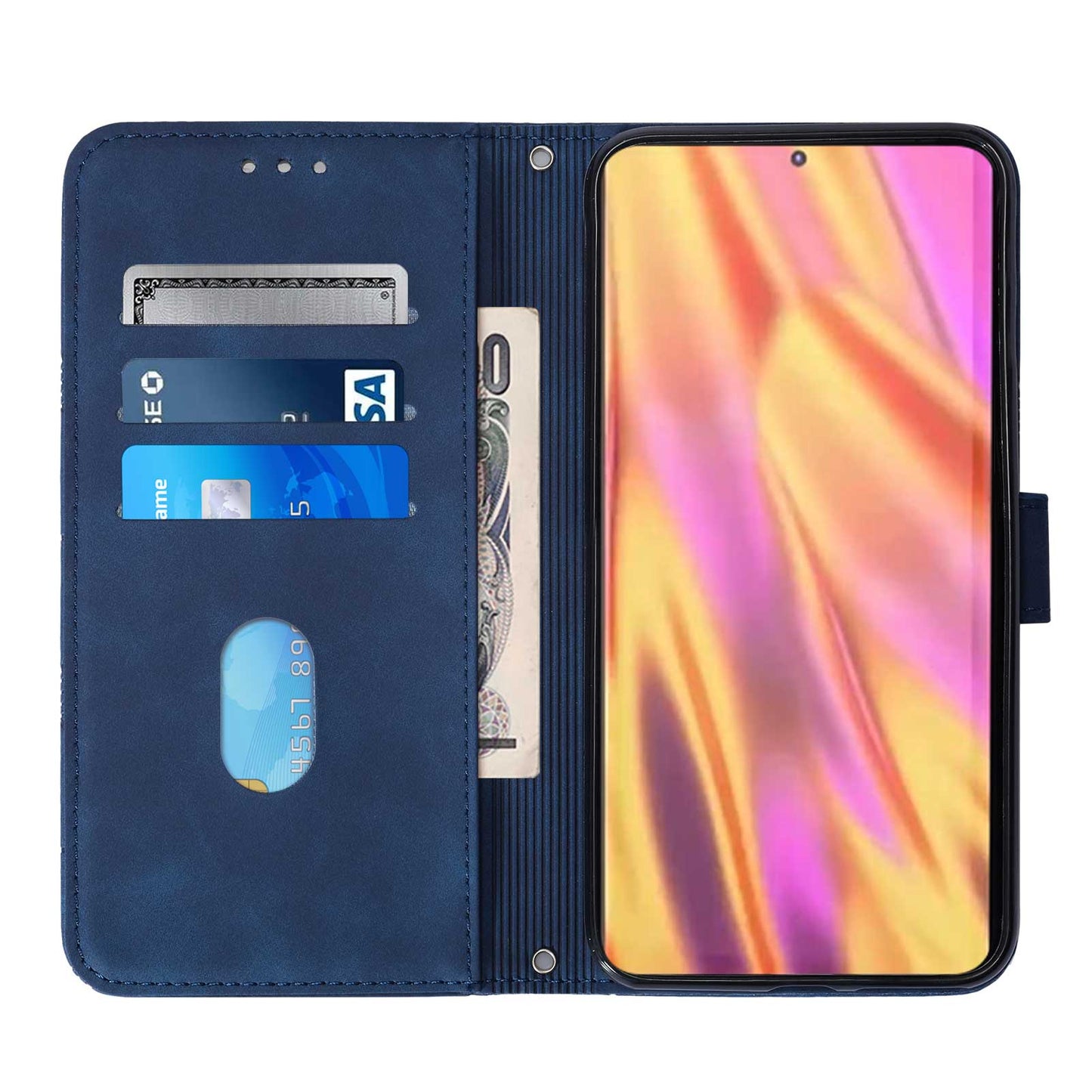 YB Imprinting Series-1 For Samsung Galaxy S23 Ultra Flip Stand Wallet Phone Case Hand Strap Business Imprinted Lines PU Leather Phone Cover