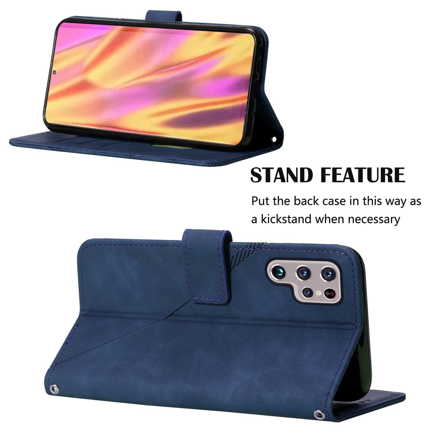 YB Imprinting Series-1 For Samsung Galaxy S23 Ultra Flip Stand Wallet Phone Case Hand Strap Business Imprinted Lines PU Leather Phone Cover