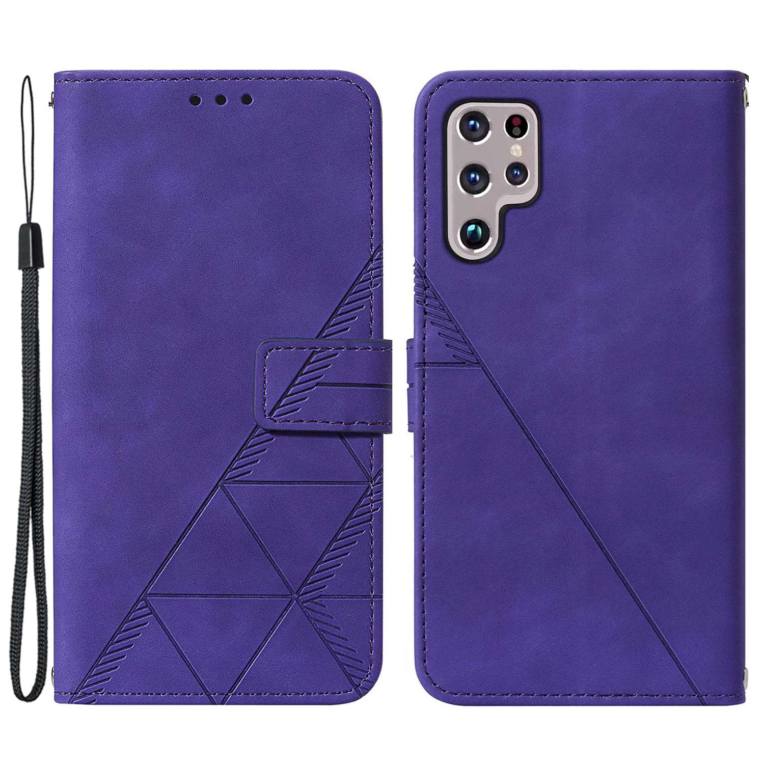 YB Imprinting Series-1 For Samsung Galaxy S23 Ultra Flip Stand Wallet Phone Case Hand Strap Business Imprinted Lines PU Leather Phone Cover
