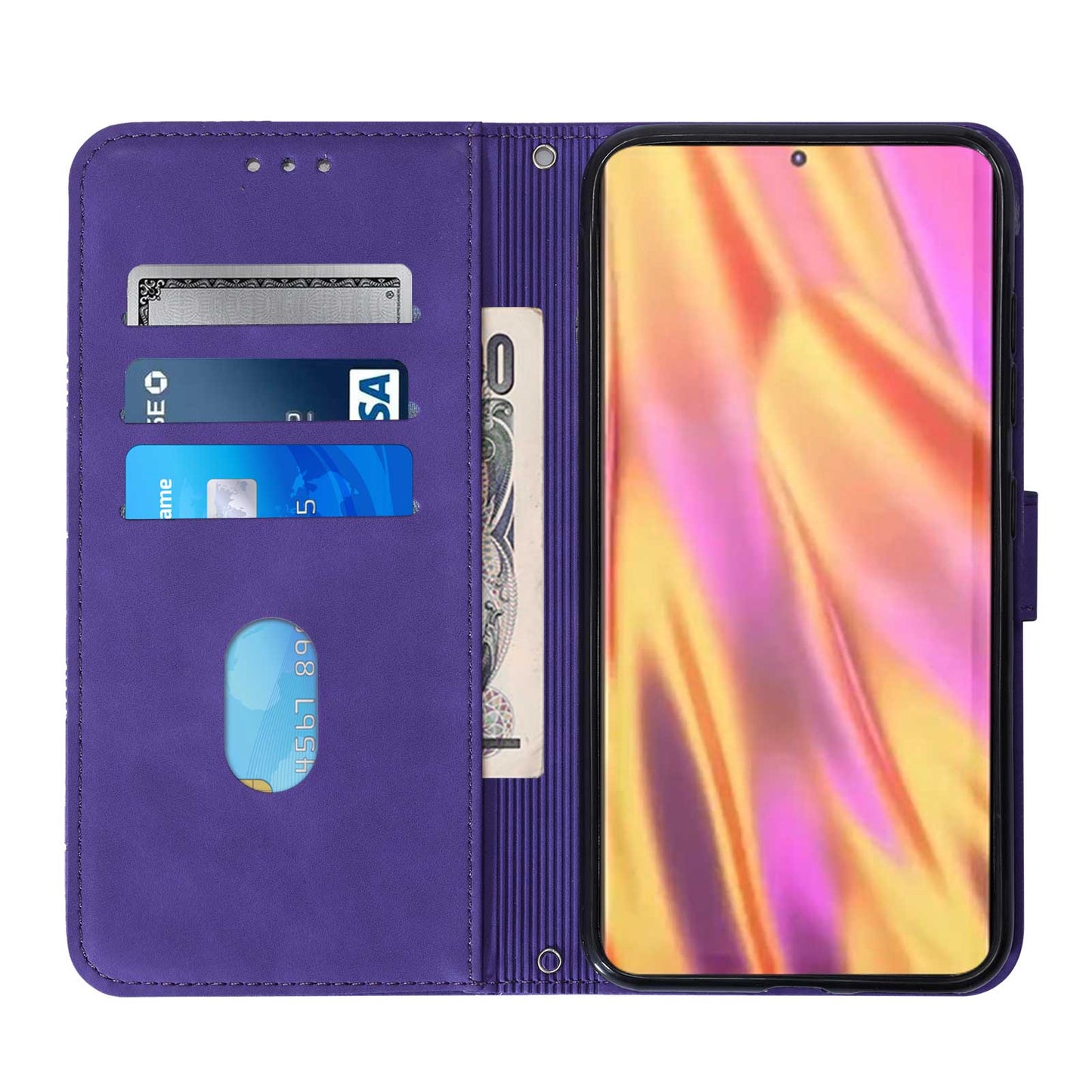 YB Imprinting Series-1 For Samsung Galaxy S23 Ultra Flip Stand Wallet Phone Case Hand Strap Business Imprinted Lines PU Leather Phone Cover