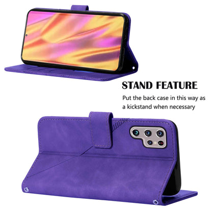 YB Imprinting Series-1 For Samsung Galaxy S23 Ultra Flip Stand Wallet Phone Case Hand Strap Business Imprinted Lines PU Leather Phone Cover
