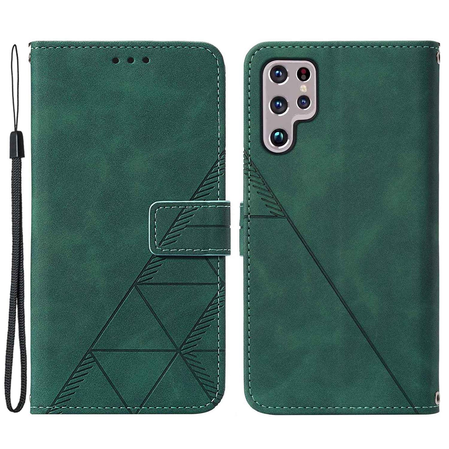 YB Imprinting Series-1 For Samsung Galaxy S23 Ultra Flip Stand Wallet Phone Case Hand Strap Business Imprinted Lines PU Leather Phone Cover