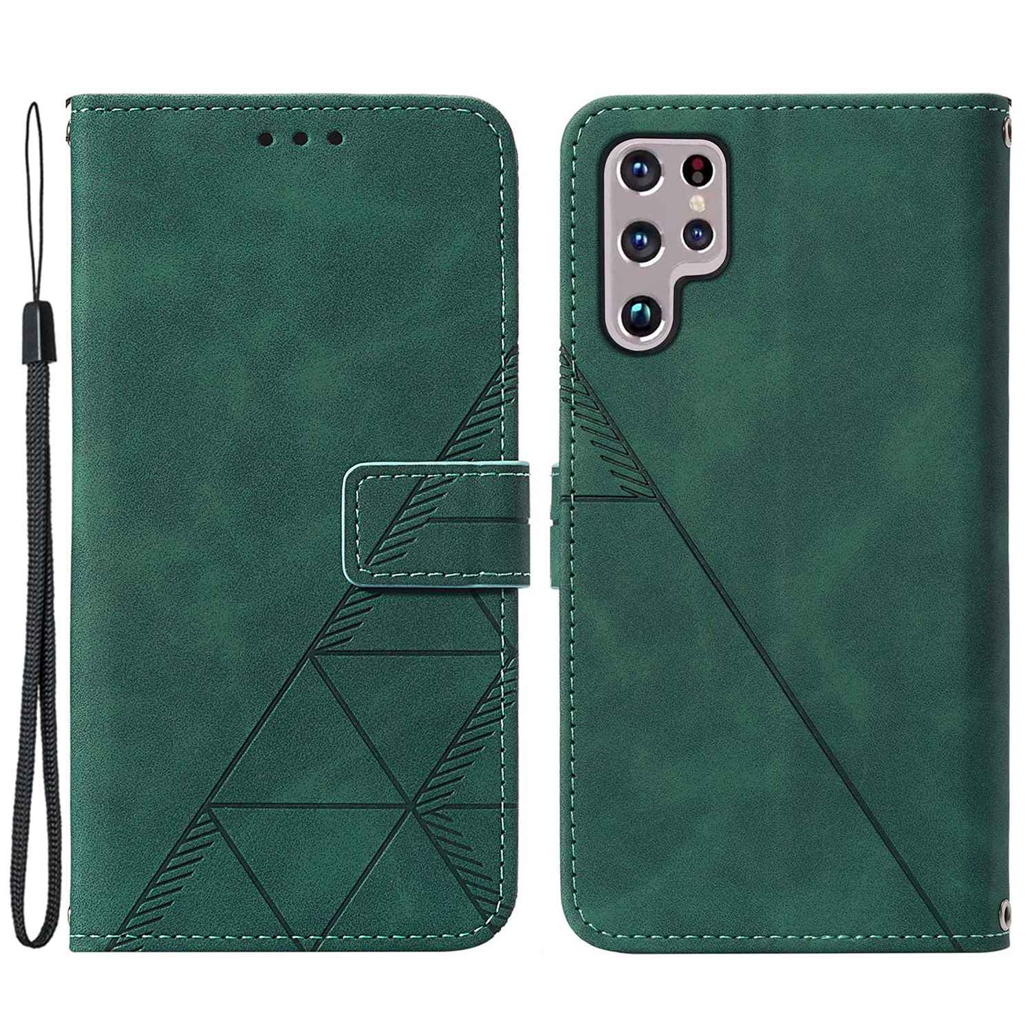 YB Imprinting Series-1 For Samsung Galaxy S23 Ultra Flip Stand Wallet Phone Case Hand Strap Business Imprinted Lines PU Leather Phone Cover