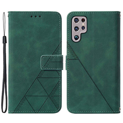 YB Imprinting Series-1 For Samsung Galaxy S23 Ultra Flip Stand Wallet Phone Case Hand Strap Business Imprinted Lines PU Leather Phone Cover